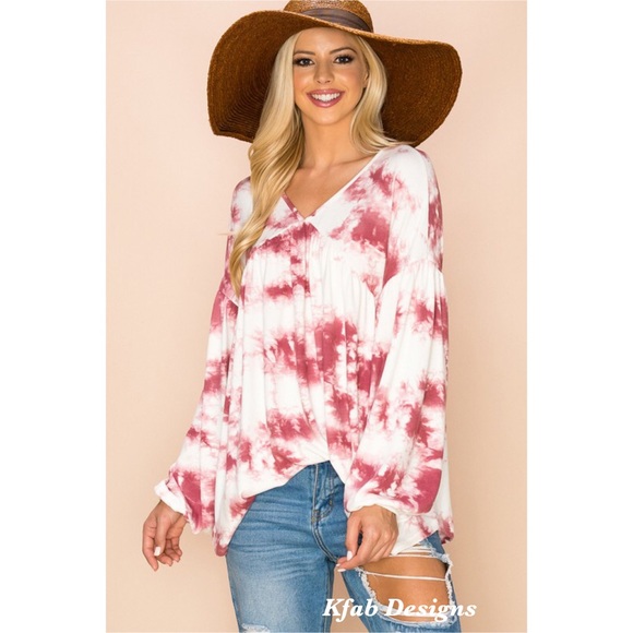 ❤️LAST! Bohemian Knit Tie Dye Print Baby Doll Top! - Picture 3 of 5